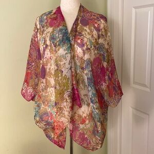 Sheer OS fits most shawl w pink, purple, green, tan florals